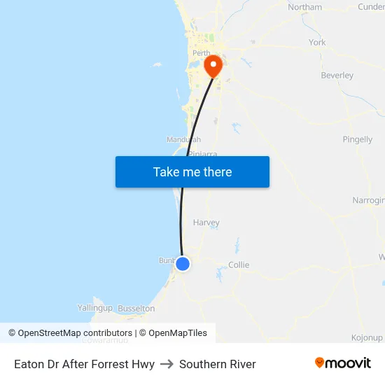 Eaton Dr After Forrest Hwy to Southern River map