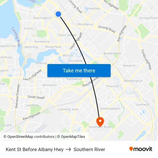 Kent St Before Albany Hwy to Southern River map