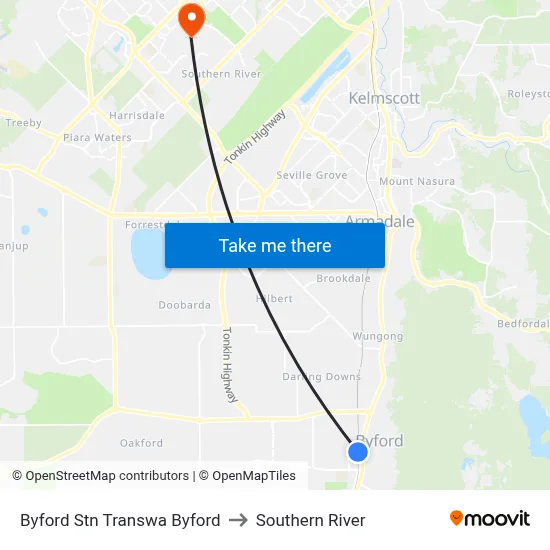 Byford Stn Transwa Byford to Southern River map