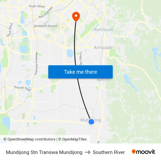 Mundijong Stn Transwa Mundijong to Southern River map