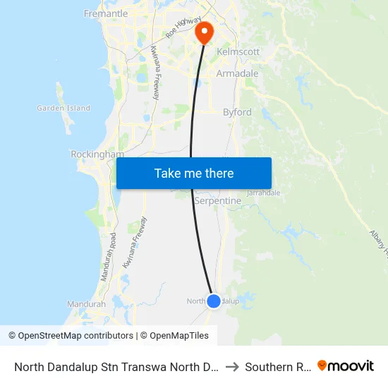 North Dandalup Stn Transwa North Dandalup to Southern River map