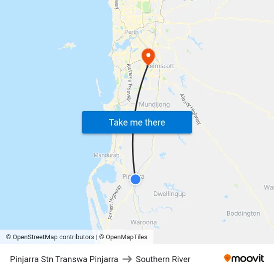 Pinjarra Stn Transwa Pinjarra to Southern River map