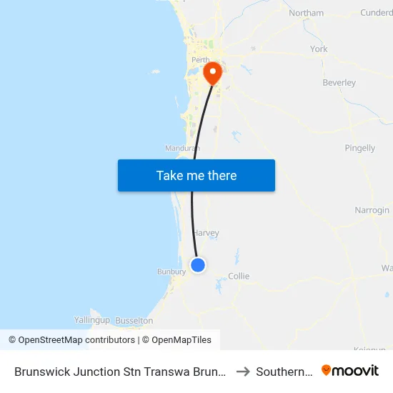 Brunswick Junction Stn Transwa Brunswick Junction to Southern River map