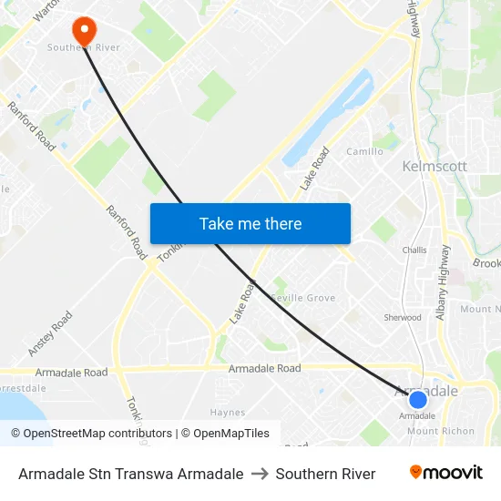 Armadale Stn Transwa Armadale to Southern River map