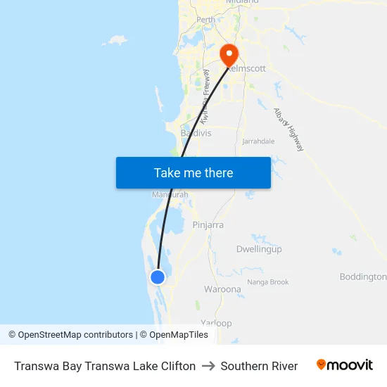 Transwa Bay Transwa Lake Clifton to Southern River map