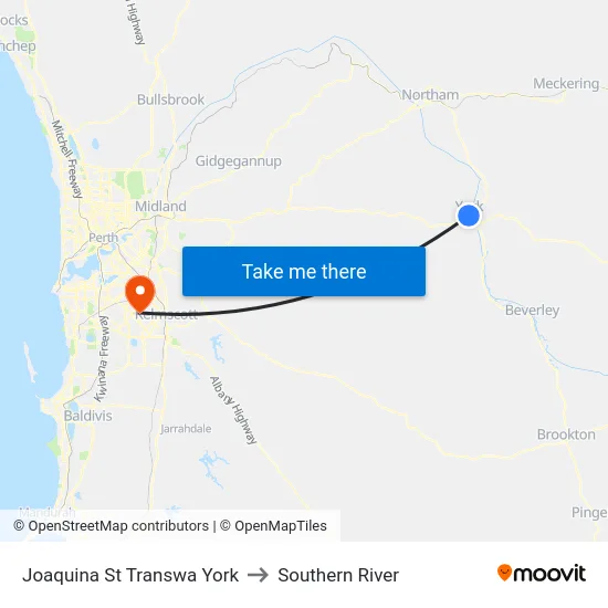 Joaquina St Transwa York to Southern River map