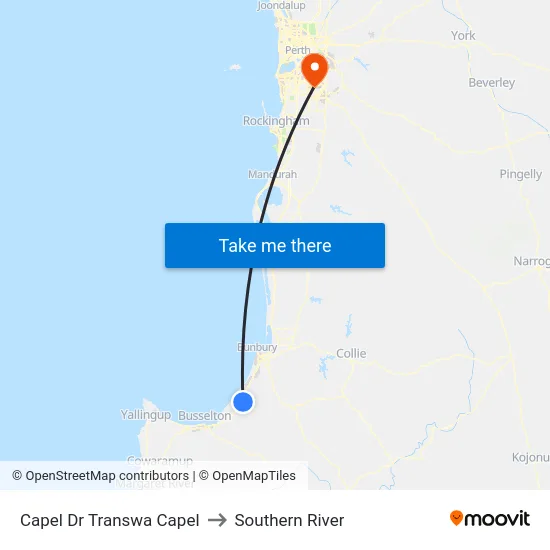 Capel Dr Transwa Capel to Southern River map