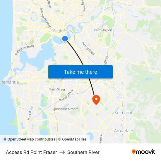 Access Rd Point Fraser to Southern River map