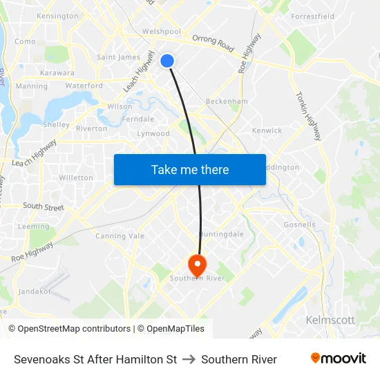 Sevenoaks St After Hamilton St to Southern River map