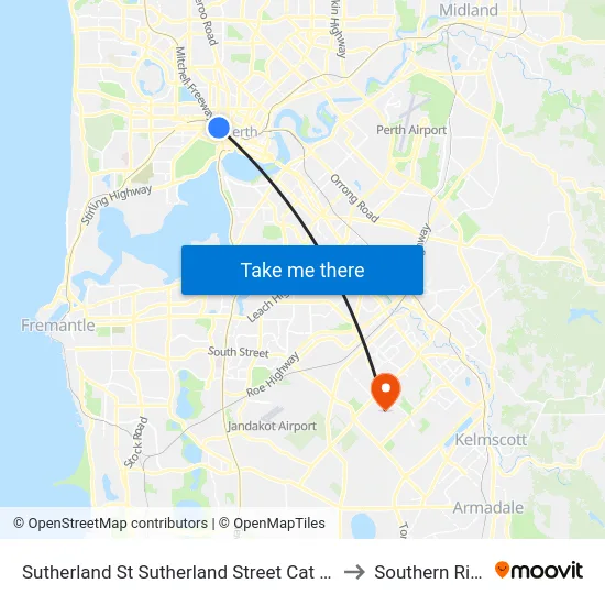 Sutherland St Sutherland Street Cat Id 40 to Southern River map