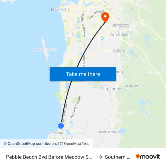 Pebble Beach Bvd Before Meadow Springs Dr to Southern River map
