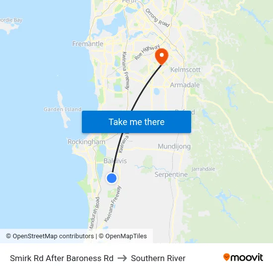 Smirk Rd After Baroness Rd to Southern River map
