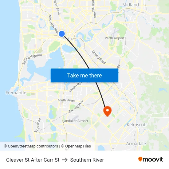 Cleaver St After Carr St to Southern River map