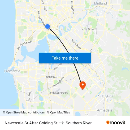 Newcastle St After Golding St to Southern River map