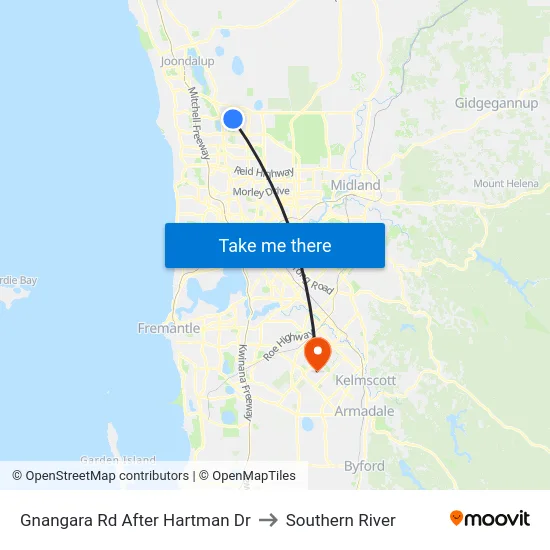 Gnangara Rd After Hartman Dr to Southern River map