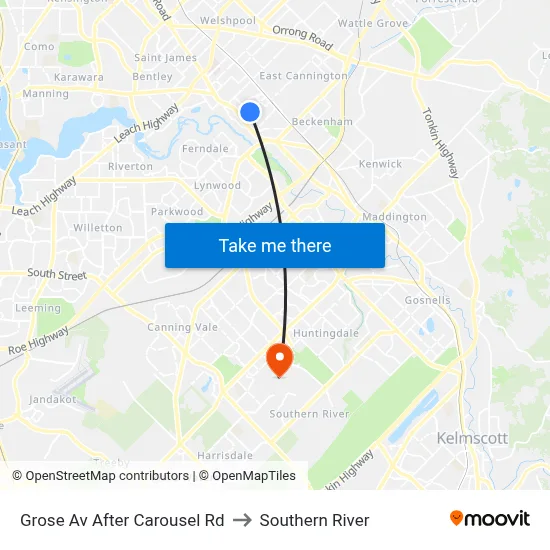 Grose Av After Carousel Rd to Southern River map