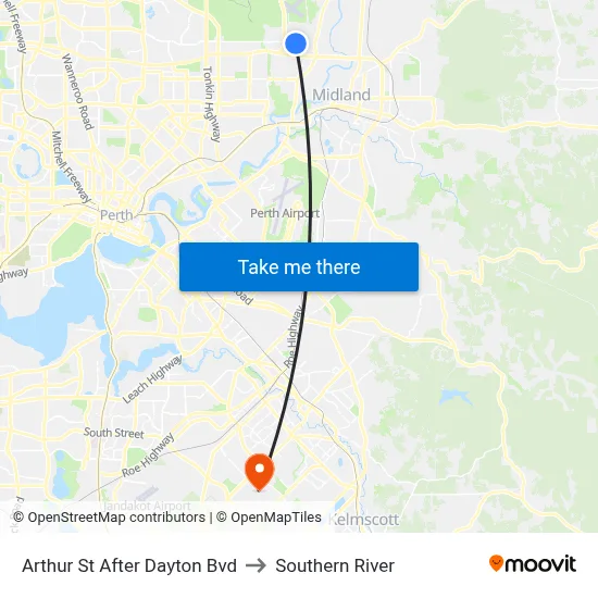 Arthur St After Dayton Bvd to Southern River map