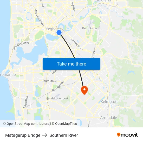 Matagarup Bridge to Southern River map