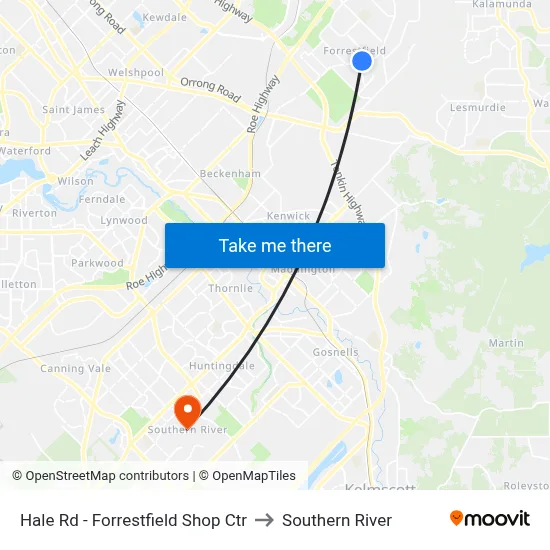 Hale Rd - Forrestfield Shop Ctr to Southern River map