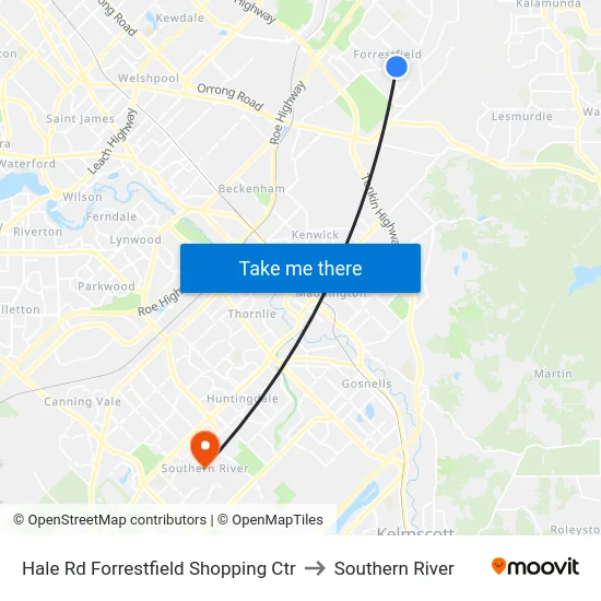 Hale Rd Forrestfield Shopping Ctr to Southern River map