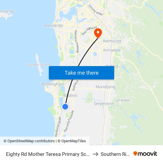 Eighty Rd Mother Teresa Primary School to Southern River map