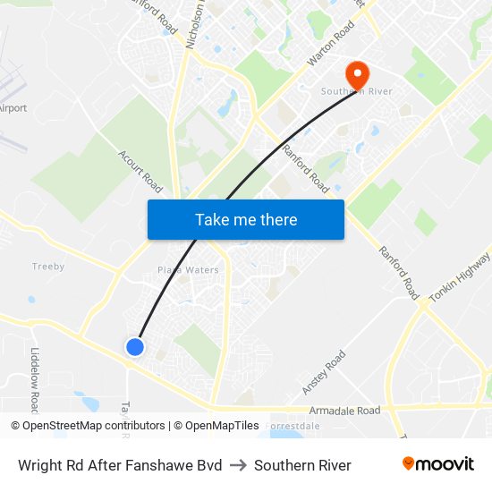 Wright Rd After Fanshawe Bvd to Southern River map