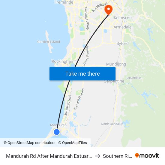 Mandurah Rd After Mandurah Estuary Bdg to Southern River map