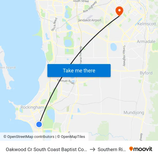 Oakwood Cr South Coast Baptist College to Southern River map