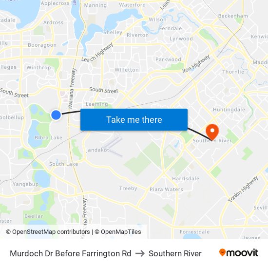Murdoch Dr Before Farrington Rd to Southern River map