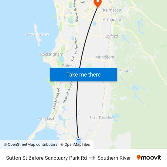 Sutton St Before Sanctuary Park Rd to Southern River map