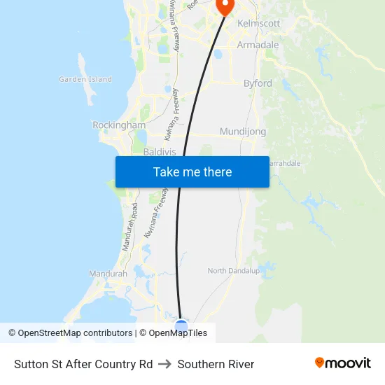 Sutton St After Country Rd to Southern River map