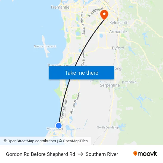 Gordon Rd Before Shepherd Rd to Southern River map