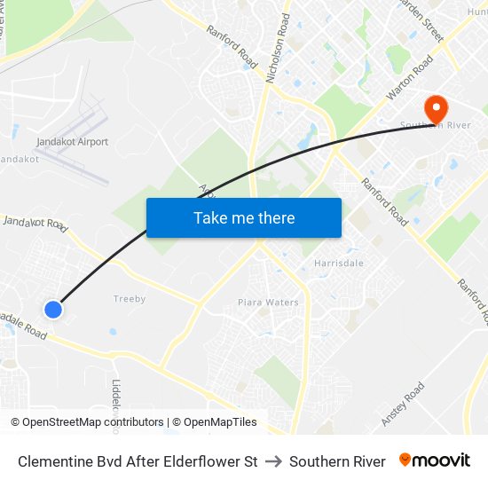 Clementine Bvd After Elderflower St to Southern River map