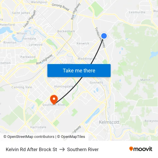 Kelvin Rd After Brock St to Southern River map