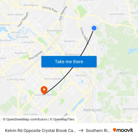 Kelvin Rd Opposite Crystal Brook Caravan to Southern River map