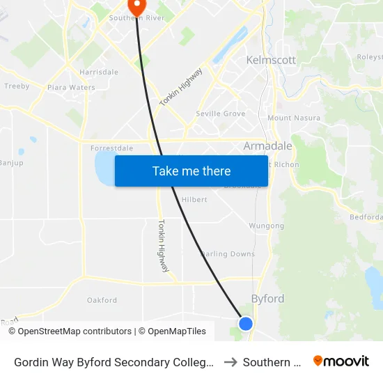 Gordin Way Byford Secondary College Stand 2 to Southern River map