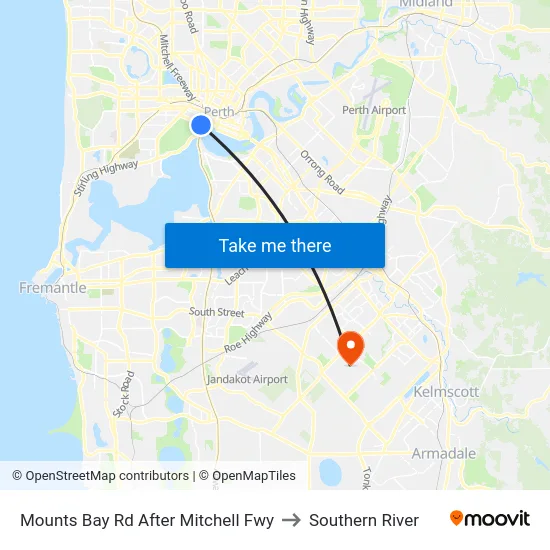 Mounts Bay Rd After Mitchell Fwy to Southern River map