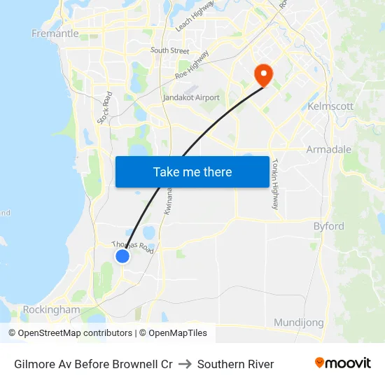 Gilmore Av Before Brownell Cr to Southern River map