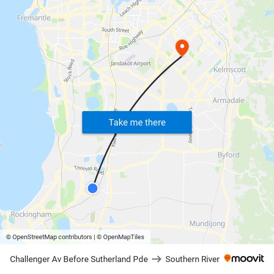 Challenger Av Before Sutherland Pde to Southern River map