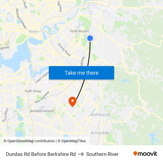 Dundas Rd Before Berkshire Rd to Southern River map