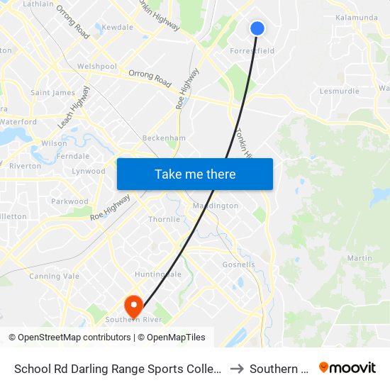 School Rd Darling Range Sports College Stand 2 to Southern River map