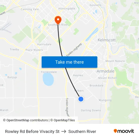 Rowley Rd Before Vivacity St to Southern River map