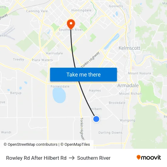 Rowley Rd After Hilbert Rd to Southern River map