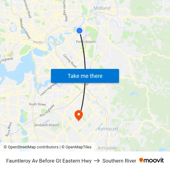 Fauntleroy Av Before Gt Eastern Hwy to Southern River map