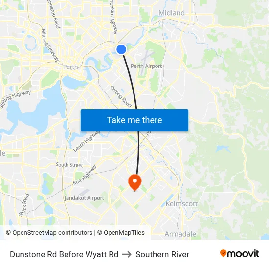 Dunstone Rd Before Wyatt Rd to Southern River map