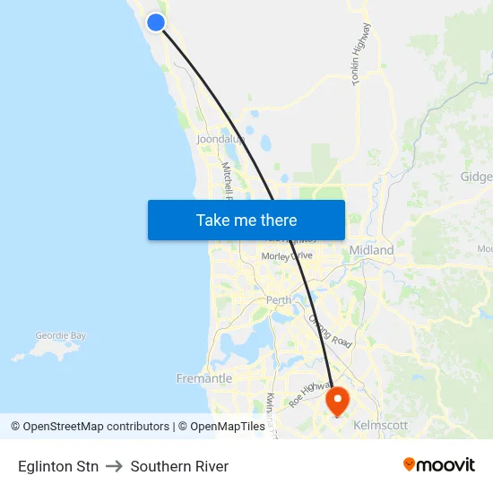 Eglinton Stn to Southern River map