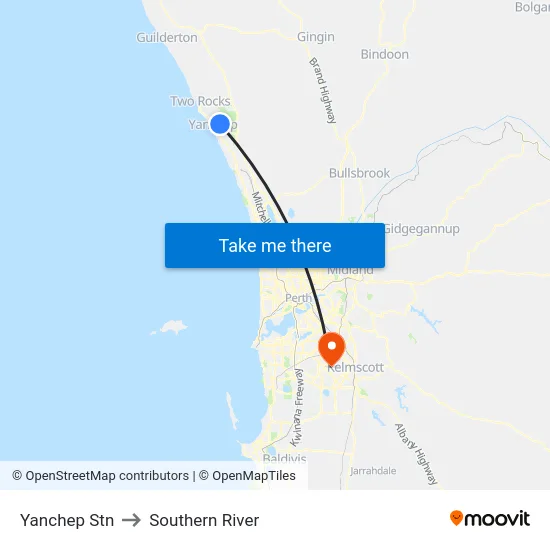 Yanchep Stn to Southern River map