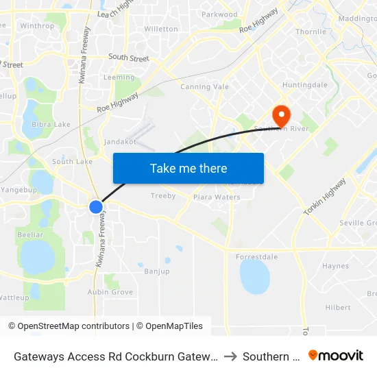 Gateways Access Rd Cockburn Gateway Shop Ctr to Southern River map