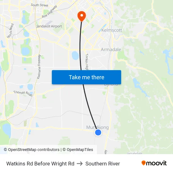 Watkins Rd Before Wright Rd to Southern River map