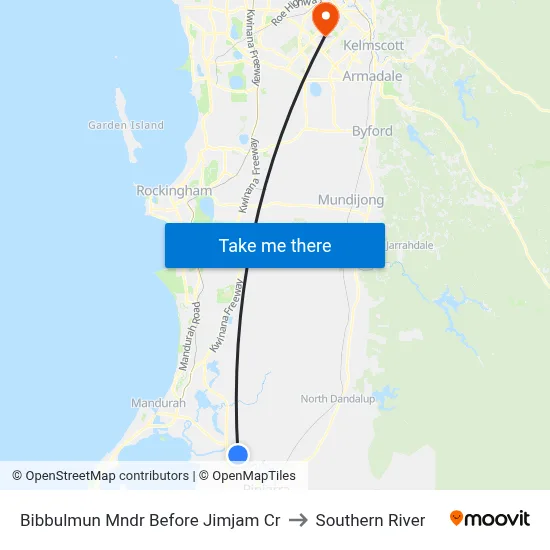 Bibbulmun Mndr Before Jimjam Cr to Southern River map